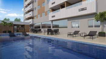 Perspectiva da piscina Adulto e Infantil do Residencial Madrid