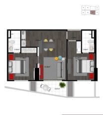 Planta 2 dormitório - flat - final 02 (63,63 m2 privativos) - do 19º ao 30º andar.