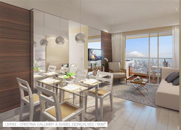 Cristina Calumby e Isabel Gonçalves: Perspectiva do living 60m2