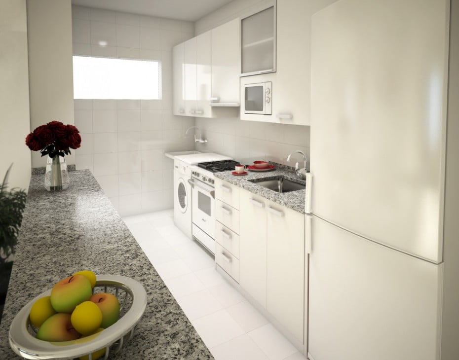 Perspectiva da cozinha americana do Mare Nostrum Residencial