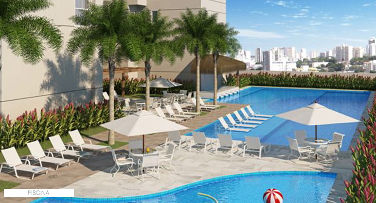 Perspectiva da piscina do Condomínio Reserva do Pomar