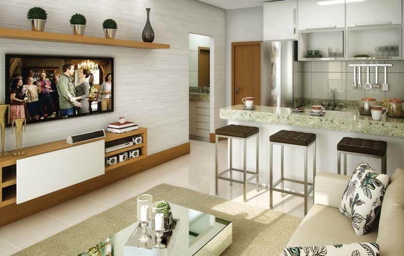 Perspectiva do Living 01 do Porto Atlântico Residencial