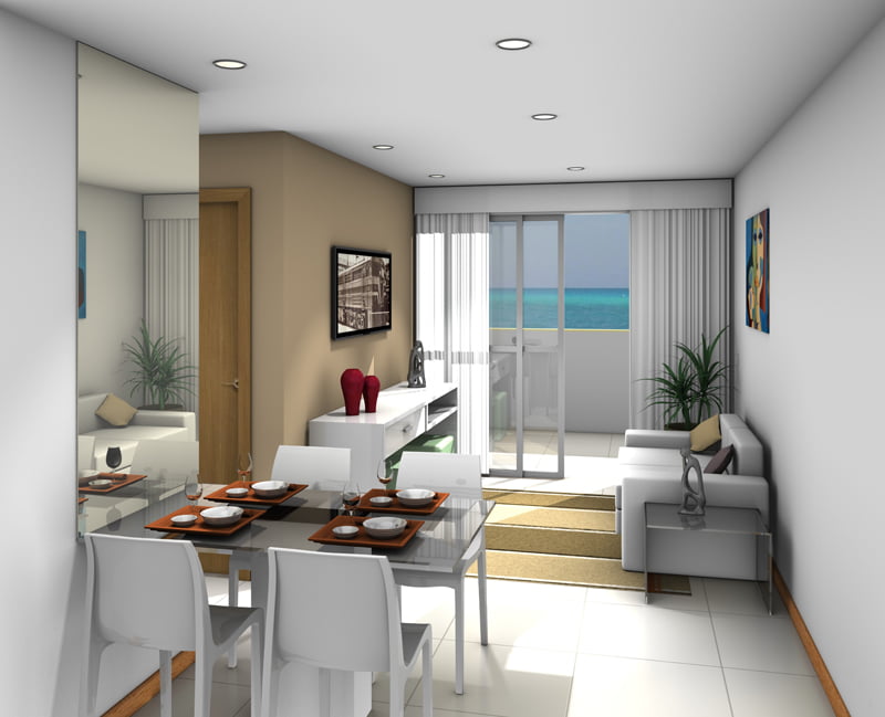 Perspectiva do living do Residencial Torre Mariano