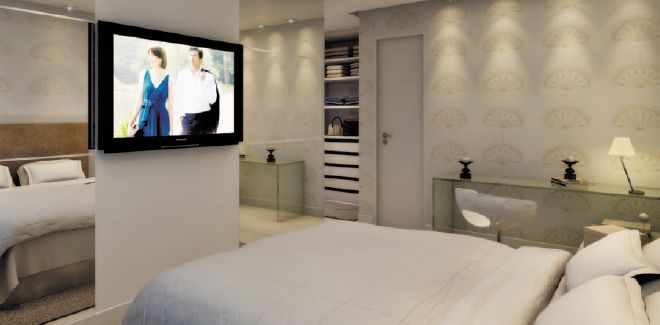 Perspectiva da suíte do Pátio Arvoredo.