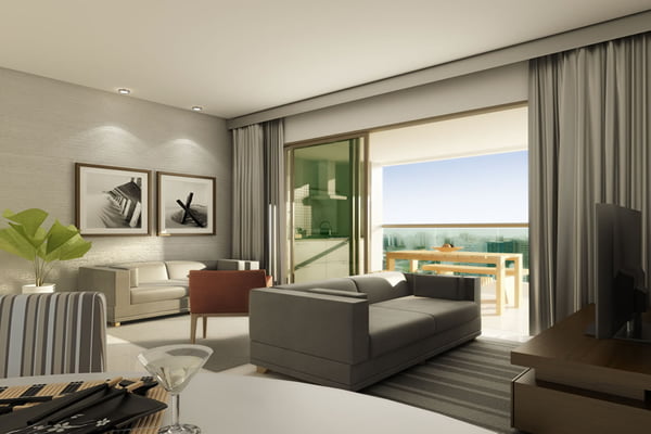 Perspectiva Living do Essencial Flex House, localizado no bairro da Pituba em Salvador