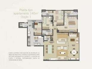 Planta baixa do apartamento 140m² - Opção 01 do Hemisphere 360º