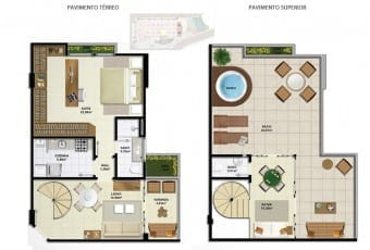 Planta baixa do apartamento cobertura A com 110,94m² do Ondina Choice Residence