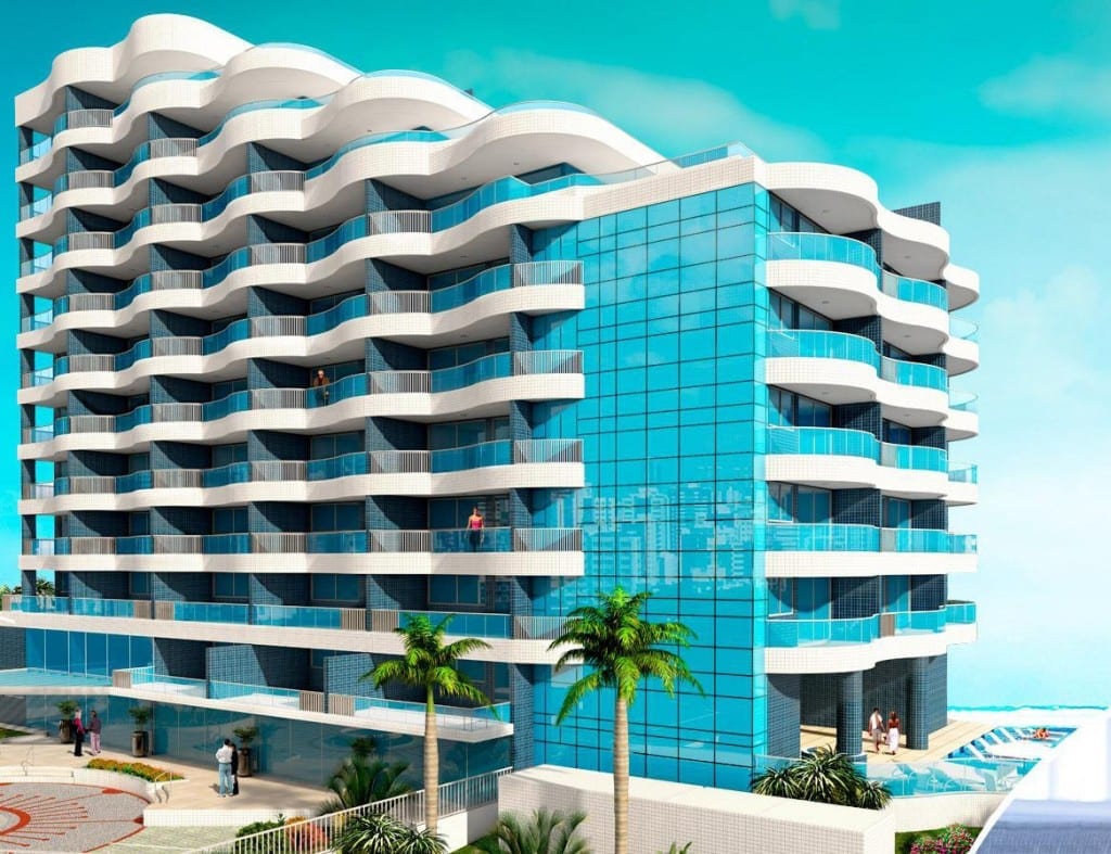 Perspectiva da fachada do empreendimento Wave Exclusive Apartments.