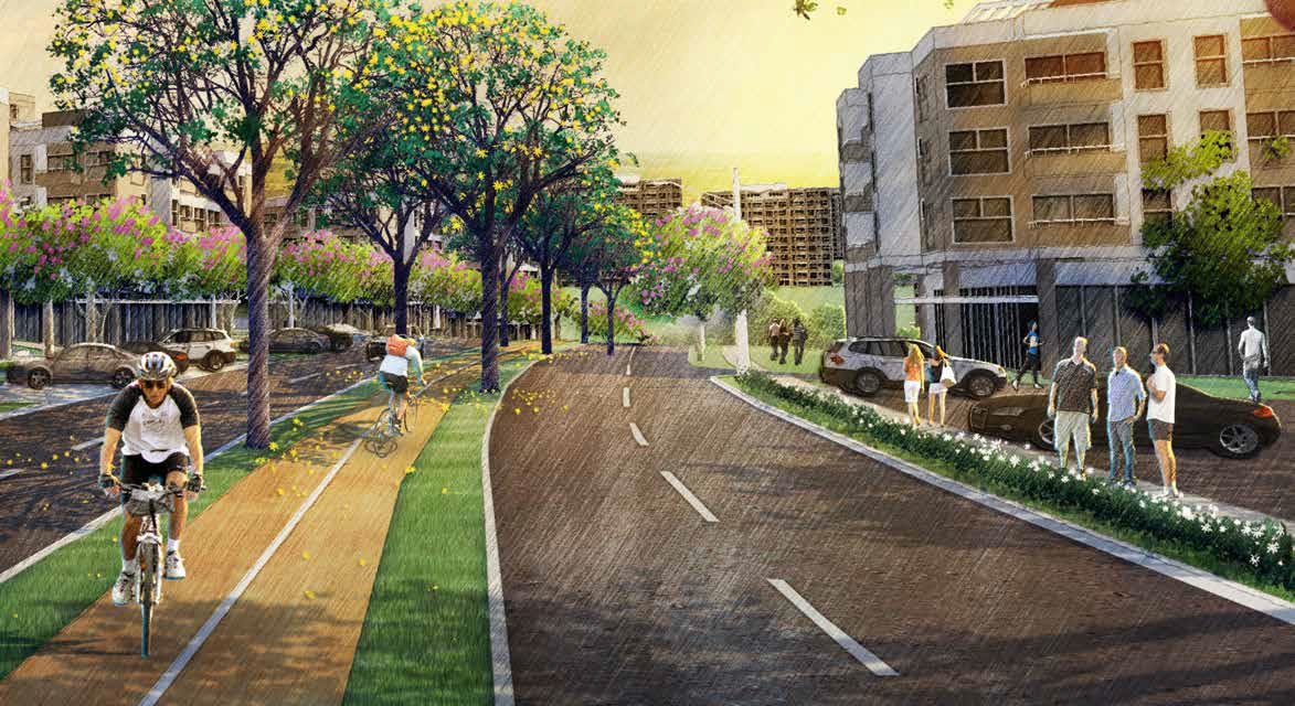 Perspectiva Artística da avenida com ciclovia 2 do Vívea Nova Camaçari