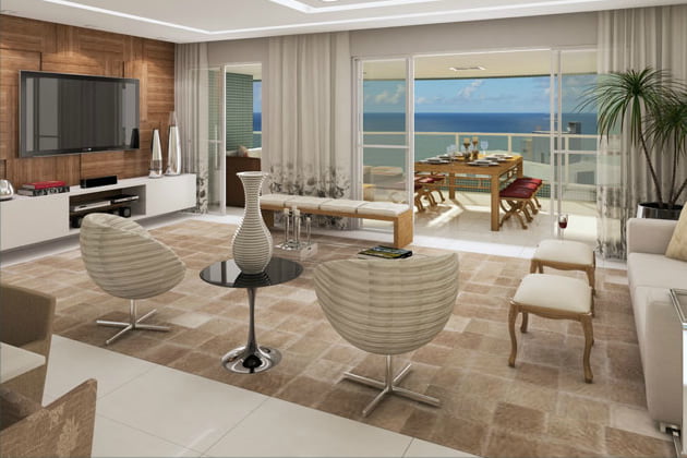 Perspectiva do living ampliado do empreendimento.