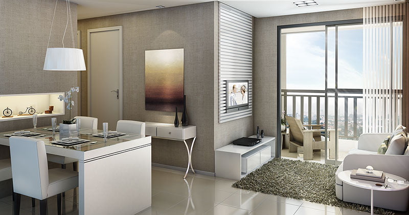 Perspectiva do living do empreendimento.