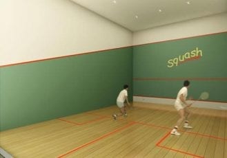 Perspectiva da quadra de squash