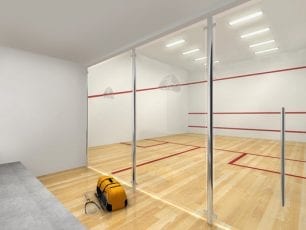 Perspectiva da quadra de squash