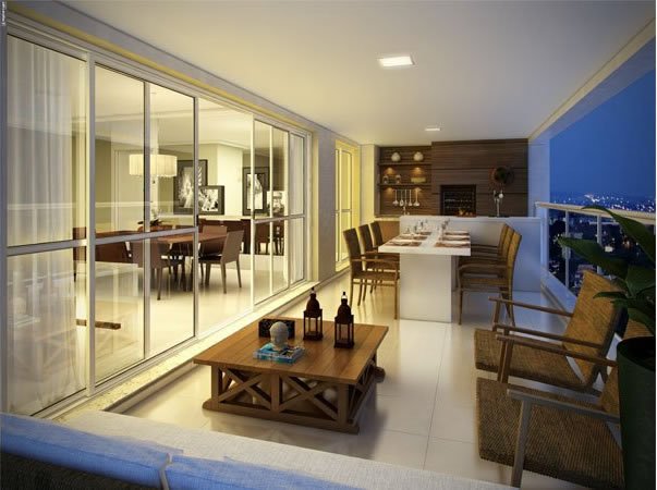 Perspectiva do terraço do apartamento com 172m² de área privativa