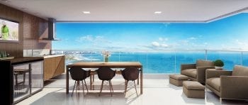 Varanda gourmet espaçosa com vista panorâmica do oceano no Paradise Residence.