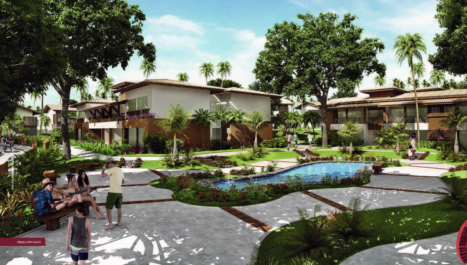 Perspectiva da praça do Lago do Residencial Ykutiba Imbassaí