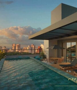 Perspectiva do Rooftop com piscina.