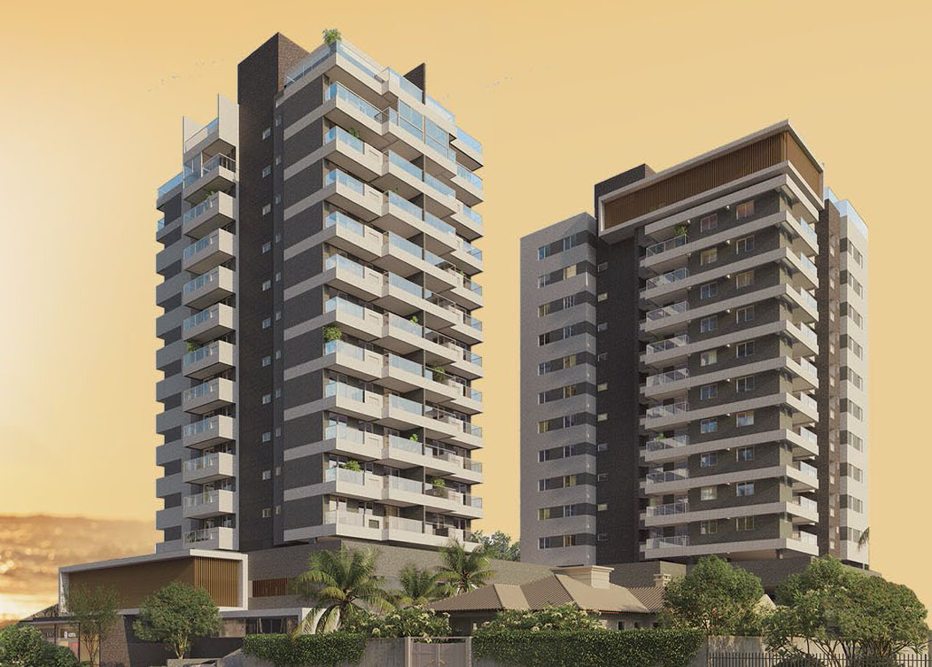 Perspectiva da fachada do Residencial Ilha de Pharos.