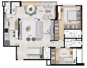 Planta baixa do apartamento tipo 3 quartos com 2 suites do MOVE Itaigara