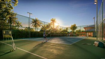 Perspectiva da quadra de tênis do IlhaBela Itacimirim