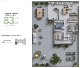 Visualize a Planta Garden do Apartamento Final 1 da Torre 01 do Sensia Patamares.