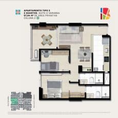 Visualize a Planta Baixa do Aconchegante Apartamento Tipo 2 com 2 Quartos no Residencial Barcelona.