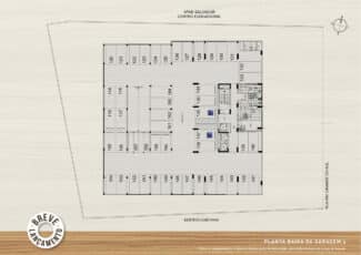 Planta baixa da garagem 3 do Blend Pituba, mostrando a disposição das vagas numeradas, áreas de circulação, elevadores e acesso.