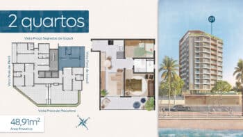 Planta baixa do apartamento de 2 quartos com 48,91m² no RIVAGE Piatã, com layout funcional, varanda integrada e localização destacada no edifício.