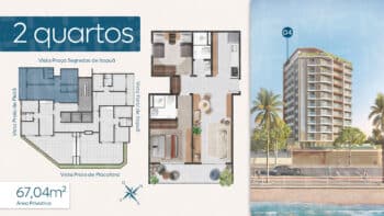 Planta baixa do apartamento de 2 quartos com 67,04m² no RIVAGE Piatã, com layout amplo, varanda integrada e localização destacada no edifício.