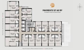 Layout dos pavimentos 12º ao 15º do Ocean Breeze, mostrando a organização das unidades privativas com áreas que variam de 18 m² a 39,21 m².