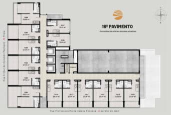 Layout do 16º pavimento do Ocean Breeze, apresentando a distribuição de unidades privativas com áreas variando entre 18 m² e 39,21 m².