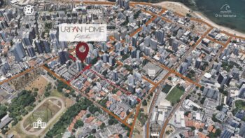 Mapa aéreo detalhado mostrando a localização exata do URBAN HOME Pituba em Salvador, com marcos importantes e vias de acesso.