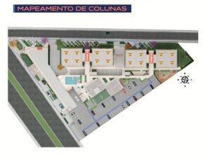 Planta baixa com mapeamento das colunas dos apartamentos nas Torres 01 e 02 do Residencial Eloisio Sobral da Silveira, em Aracaju/SE.