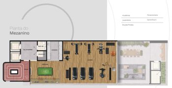 Planta baixa do mezanino do Easy São Lázaro em Salvador, com academia equipada, lavanderia, game room, escada fitness e áreas técnicas.