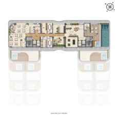 Planta arquitetônica do 14º andar do Smart Ipanema, apresentando áreas de lazer como piscina, salão de festas, coworking e espaços de convivência.