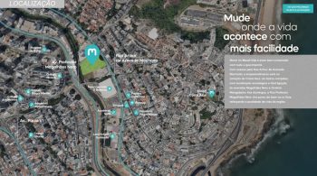 Mapa aéreo mostrando a localização do empreendimento MOOD CLUB da Moura Dubeux no Costa Azul, Salvador, próximo a supermercados, escolas, academias e à orla marítima.