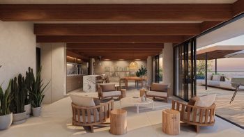 Rooftop do Gal Urban Beach Living com lounge, espaço gourmet integrado e vista ao entardecer em Pituaçu Salvador