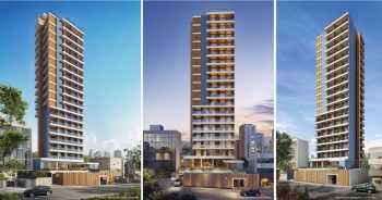 Fachada contemporânea do OCEAN Jardim Brasil, edifício residencial de torre única no bairro Jardim Brasil, na Barra, em Salvador.