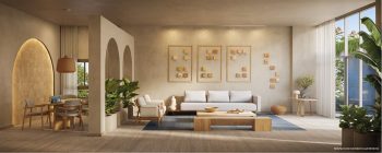 Lobby com coworking do OCEAN Jardim Brasil, com áreas de estar, mesas de trabalho e iluminação natural na Barra, em Salvador.