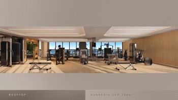 Academia do Beach Class Bahia no rooftop, com 200 m², equipamentos modernos e vista panorâmica de Salvador.