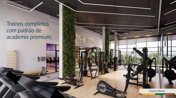 Academia do LeVille Residence com equipamentos modernos, iluminação sofisticada e ambiente amplo com vista externa.