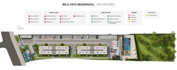 Planta baixa com torres, lazer e acessos do Bela Vista Residencial