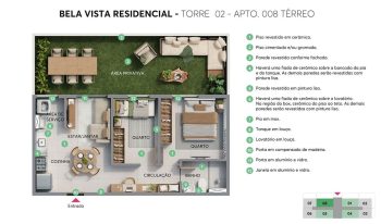 Planta baixa com 2 quartos e área privativa no Bela Vista Residencial