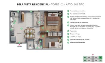 Planta baixa de apartamento tipo com 2 quartos no Bela Vista Residencial