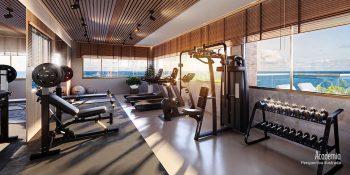 Academia moderna com equipamentos completos e vista para o mar no Blue Sea Smart Living em Stella Maris Salvador
