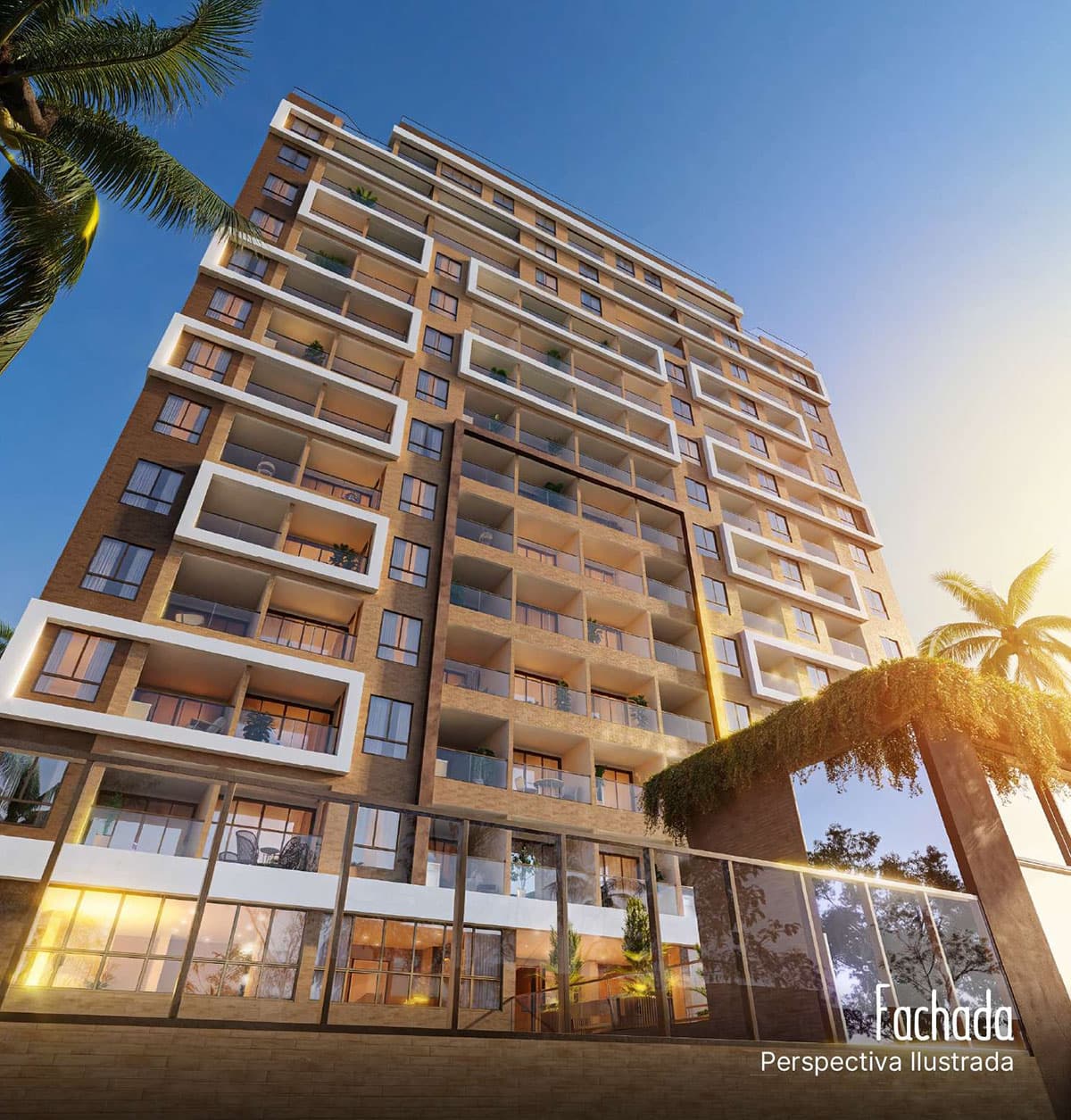 Fachada do Blue Sea Smart Living com design contemporâneo e varandas em Stella Maris Salvador