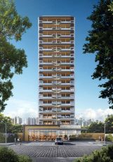 Fachada frontal do edifício House Macapá 211 em Ondina, Salvador, com arquitetura moderna e áreas comuns no térreo