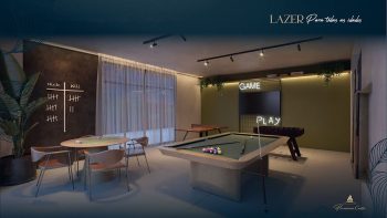 Sala de jogos do Flamiano Costa com mesa de sinuca, pebolim e espaço moderno para lazer na Vila Laura