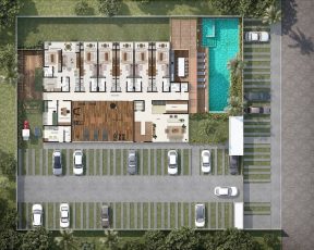 Planta baixa com 2 suítes varanda e sala integrada no ONA Praia do Surf em Itacimirim Bahia