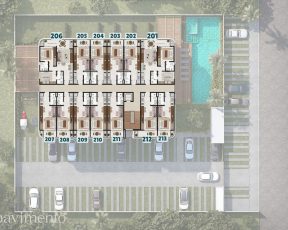 Planta do segundo pavimento com apartamentos 201 a 213 no ONA Praia do Surf em Itacimirim Bahia